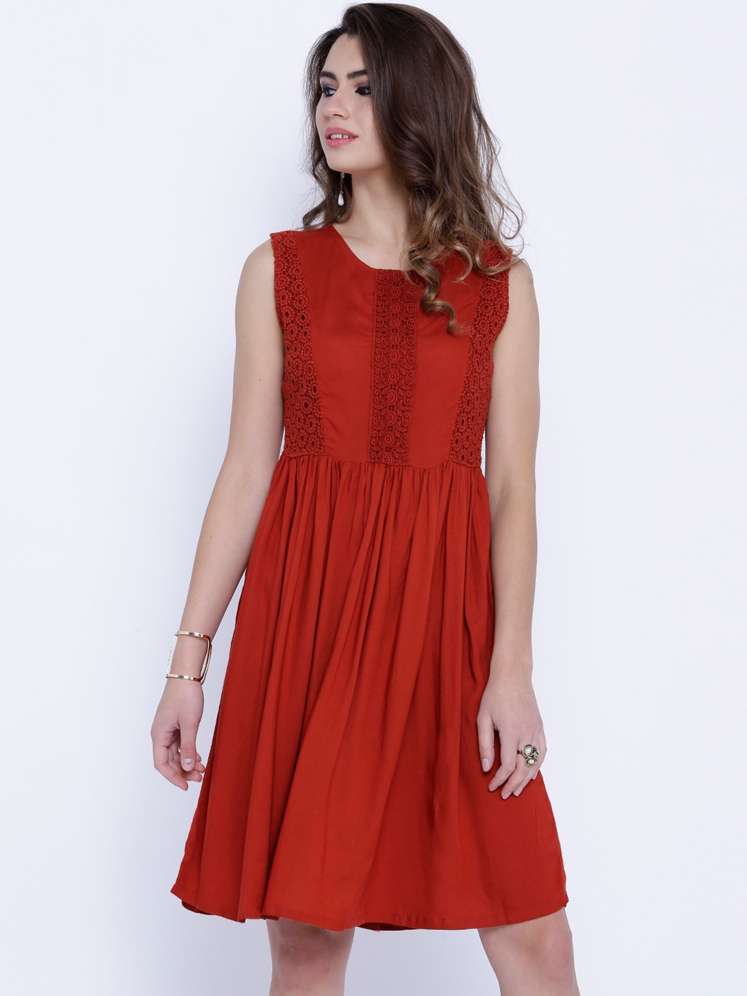 Buy Tokyo Talkies Women Rust Red Fit And Flare Dress - Dresses for