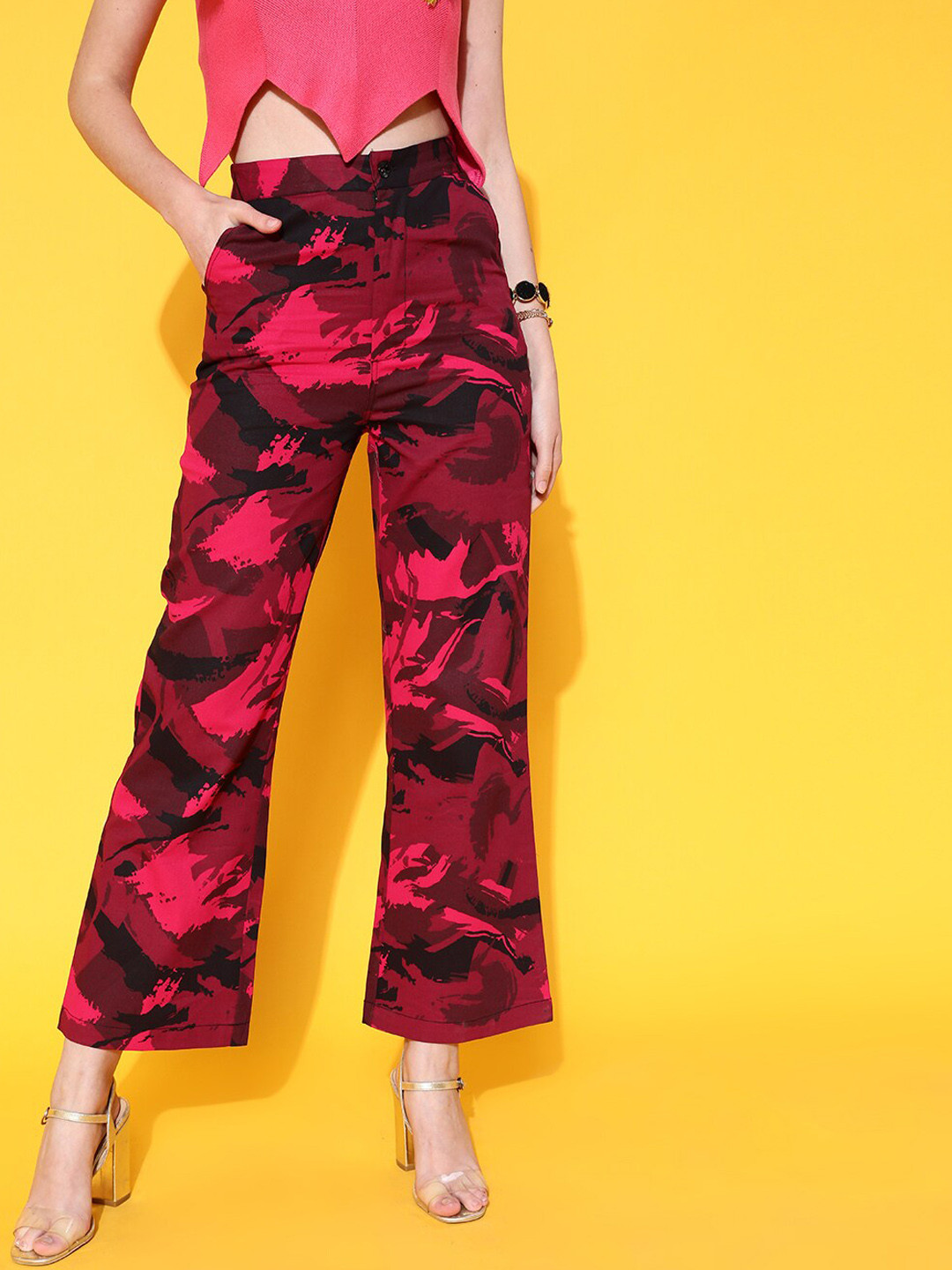 STREET 9 Women Fuchsia Floral Trousers