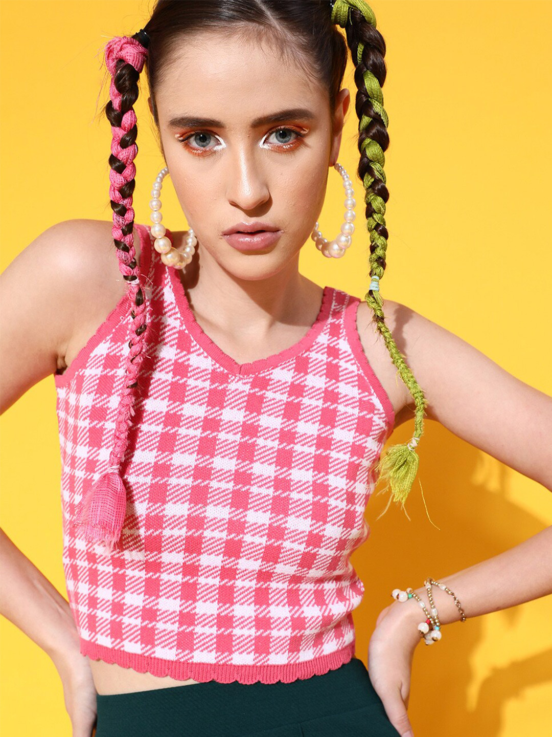 STREET 9 Pretty Pink Checked Top