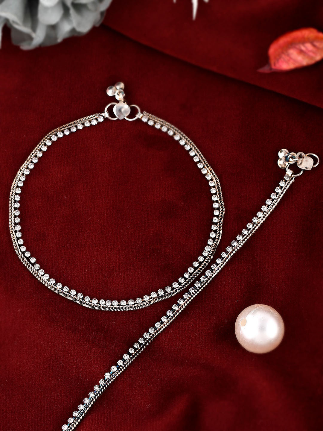 Silvermerc Designs Silver-Plated AD Stone Studded Handcrafted Chain Anklet