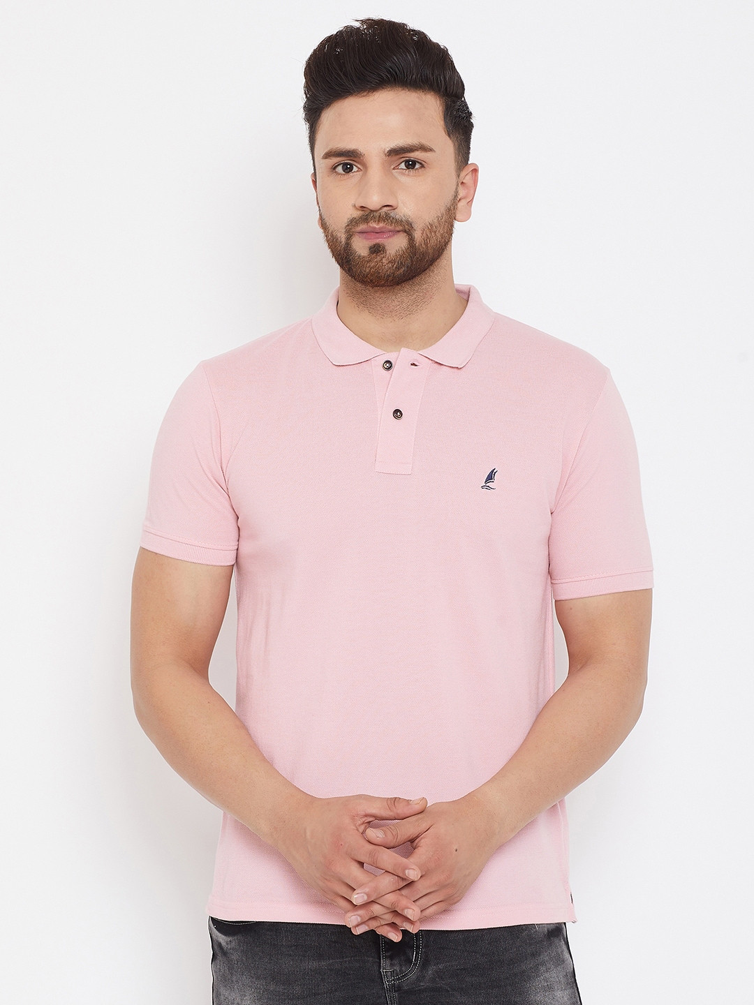 HARBOR N BAY Men Pink Polo Collar Applique T-shirt