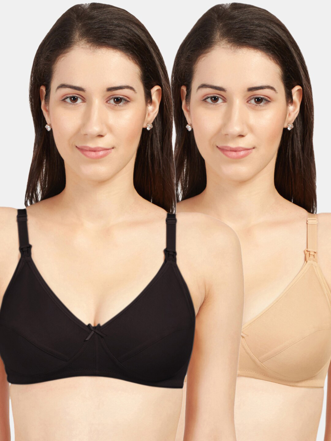 Sonari Black & Nude-Coloured Solid Pack of 2 Bra with All Day Comfort Features