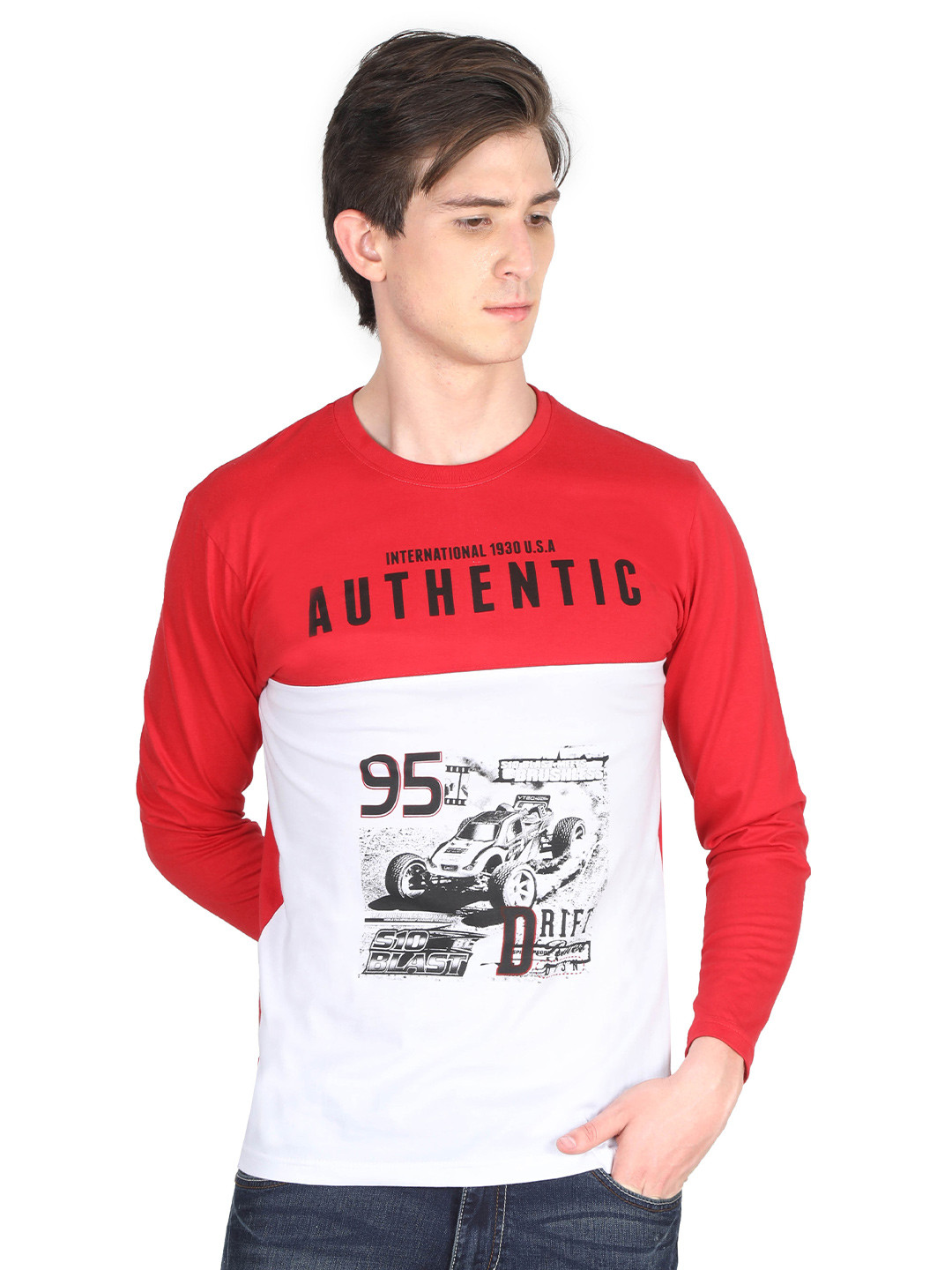 Fleximaa Men Multicoloured Colourblocked Drop-Shoulder Sleeves Applique T-shirt