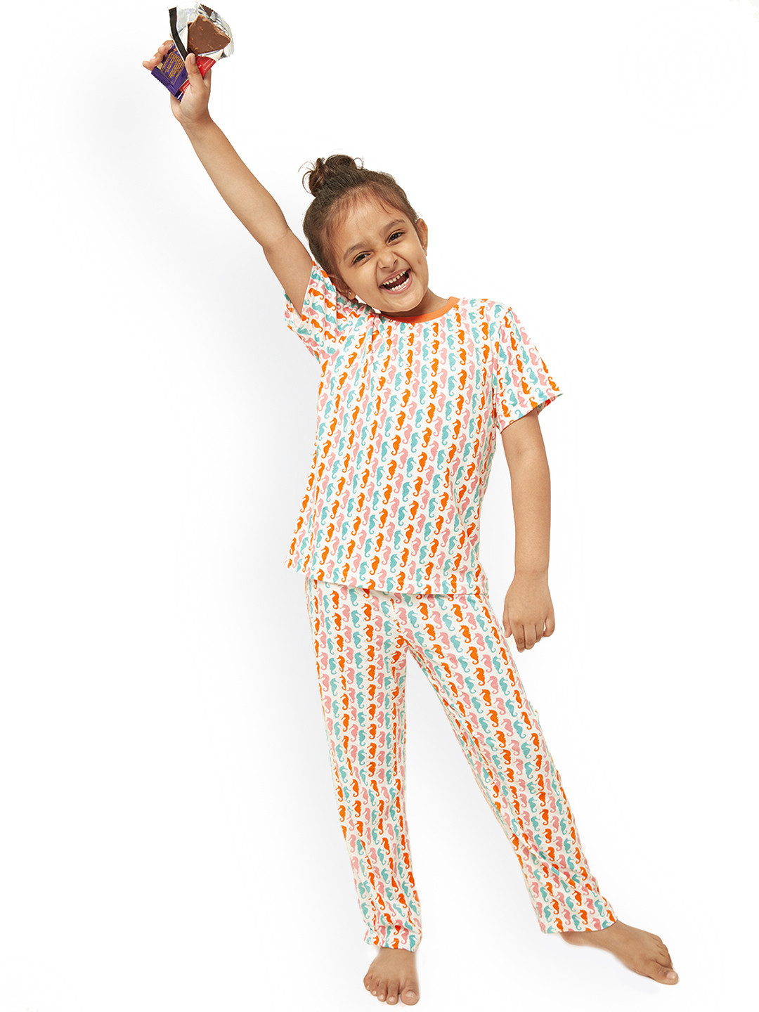 frangipani Girls Blue & White Printed Cotton Night Suit