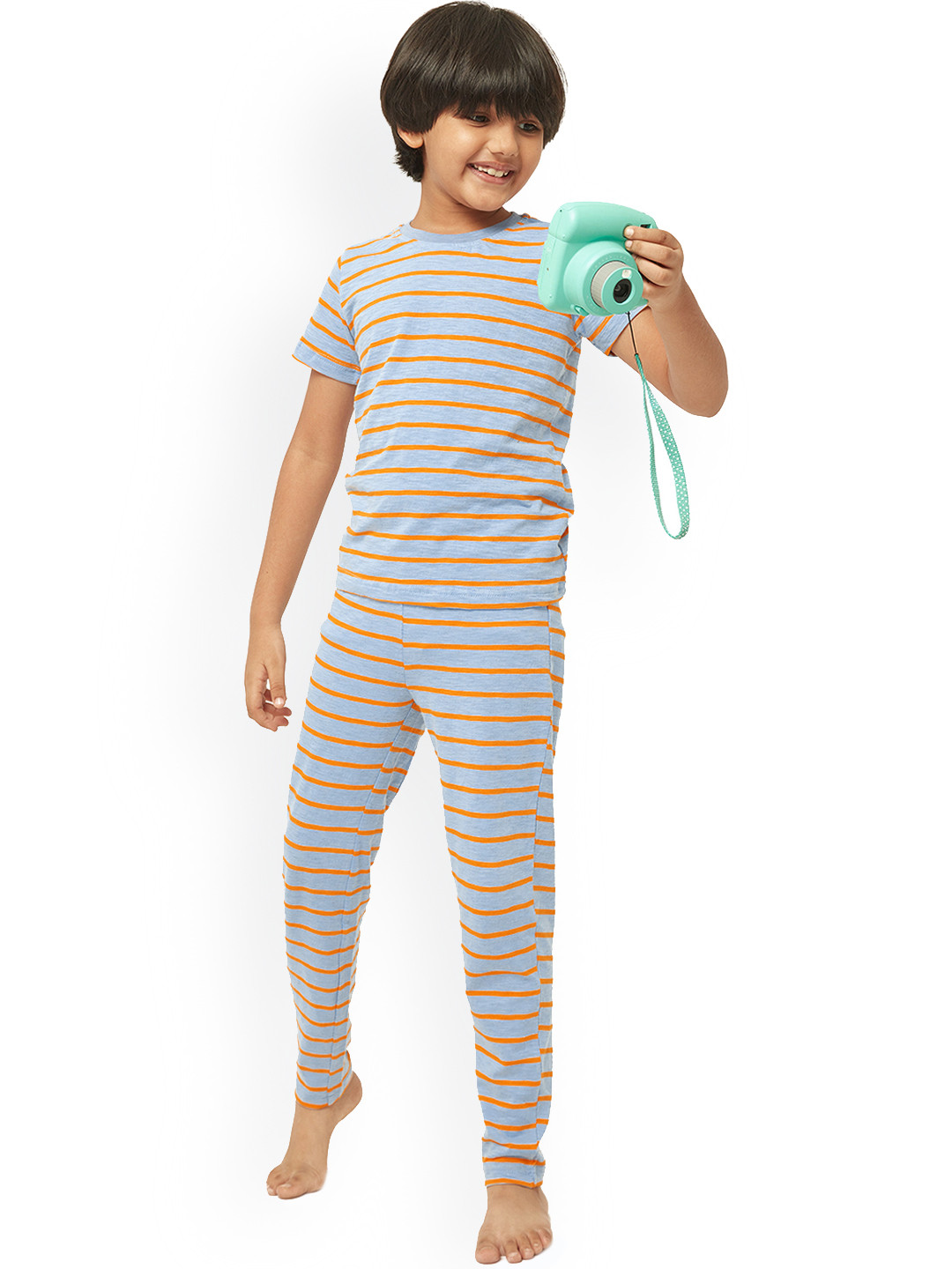 frangipani Boys Orange & Blue Printed Cotton Night suit