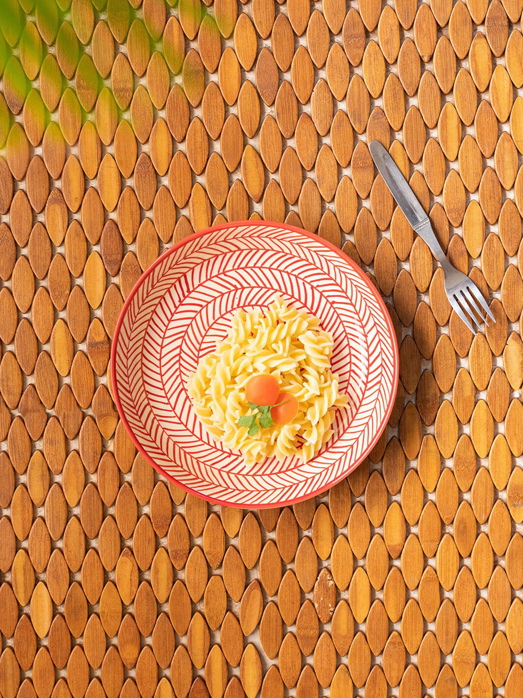 ExclusiveLane Red  White Handmade Microwave Safe Ceramic Pasta Plate 9 Inch