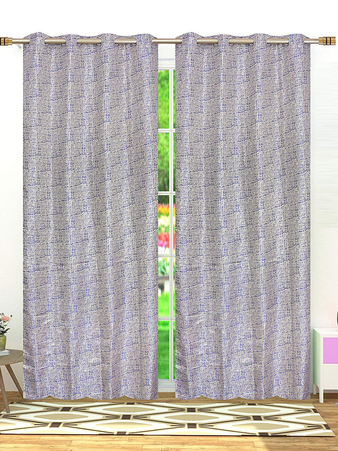 Fresh From Loom Blue & White Set of 2 Room Darkening Long Door Curtains