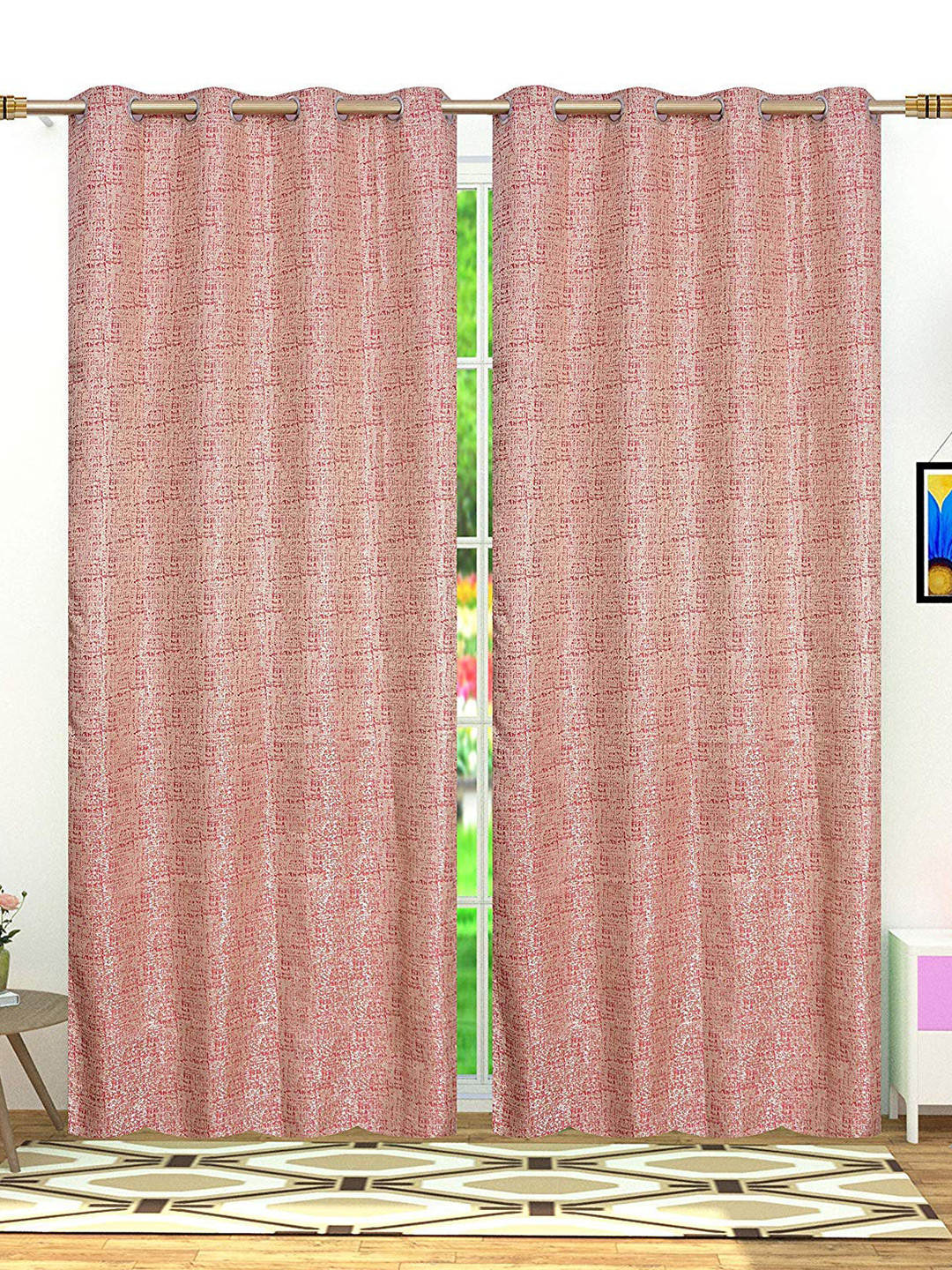 Fresh From Loom Red & Beige Set of 2 Room Darkening Door Curtain