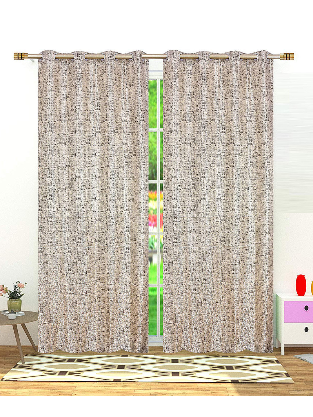 Fresh From Loom Coffee Brown & Silver-Toned Set of 2 Room Darkening Door Curtain