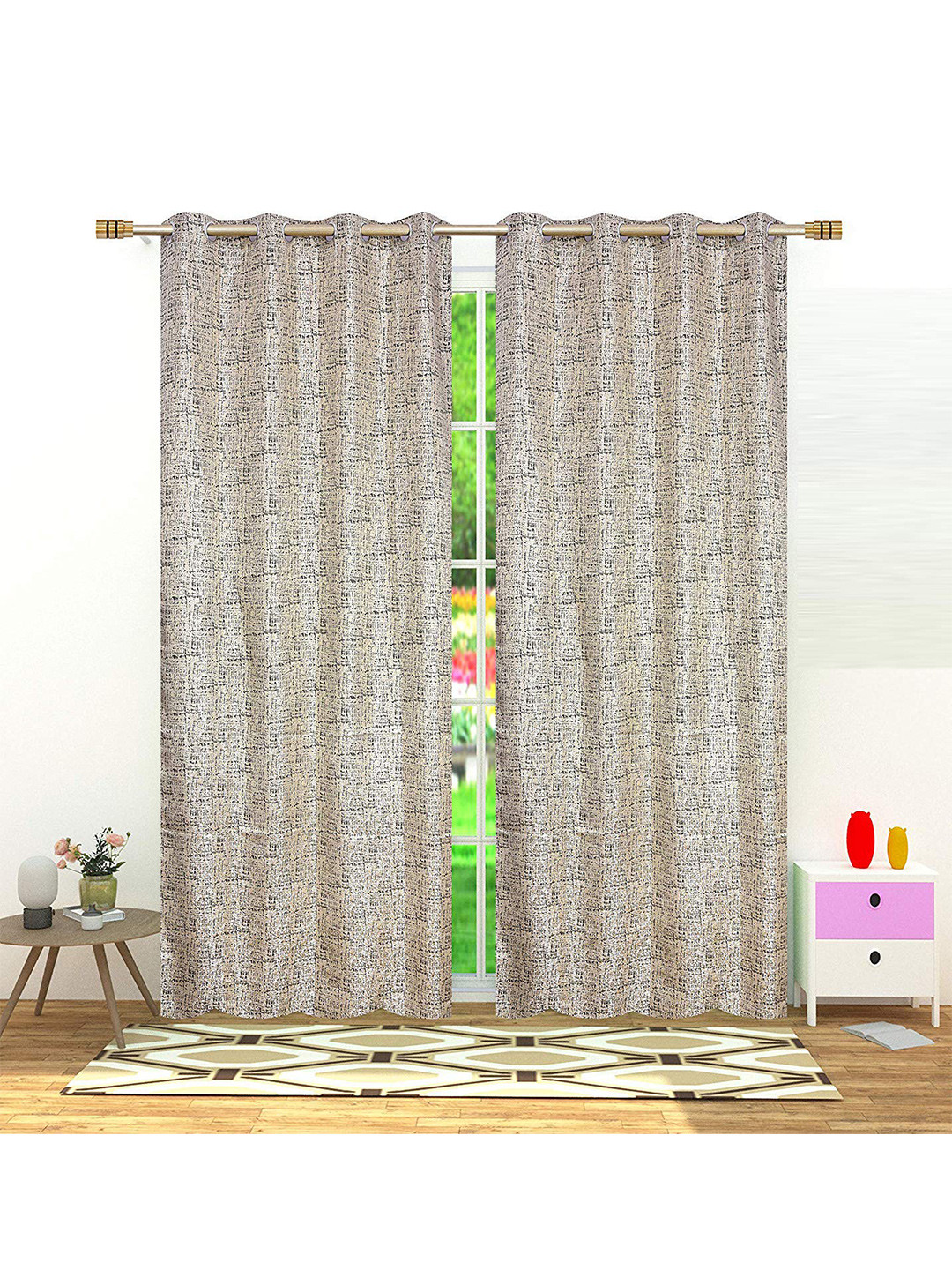 Fresh From Loom Black & Cream-Coloured Set of 2 Room Darkening Door Curtain