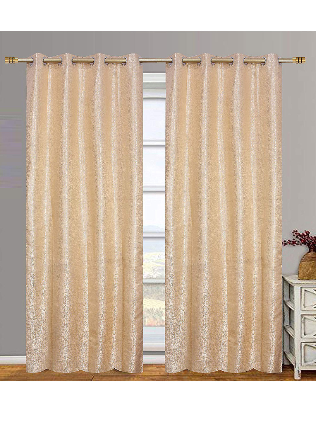 Fresh From Loom Cream-Coloured Set of 2 Room Darkening Door Curtain