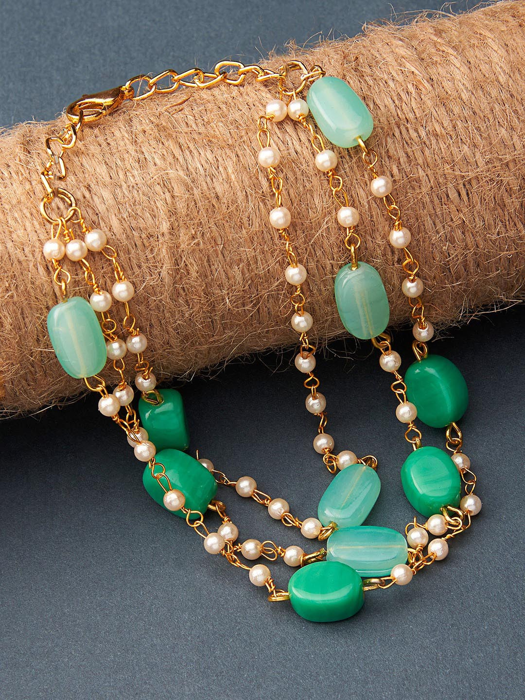 Zaveri Pearls Women Gold-Toned & Green Beaded Multistrand Bracelet