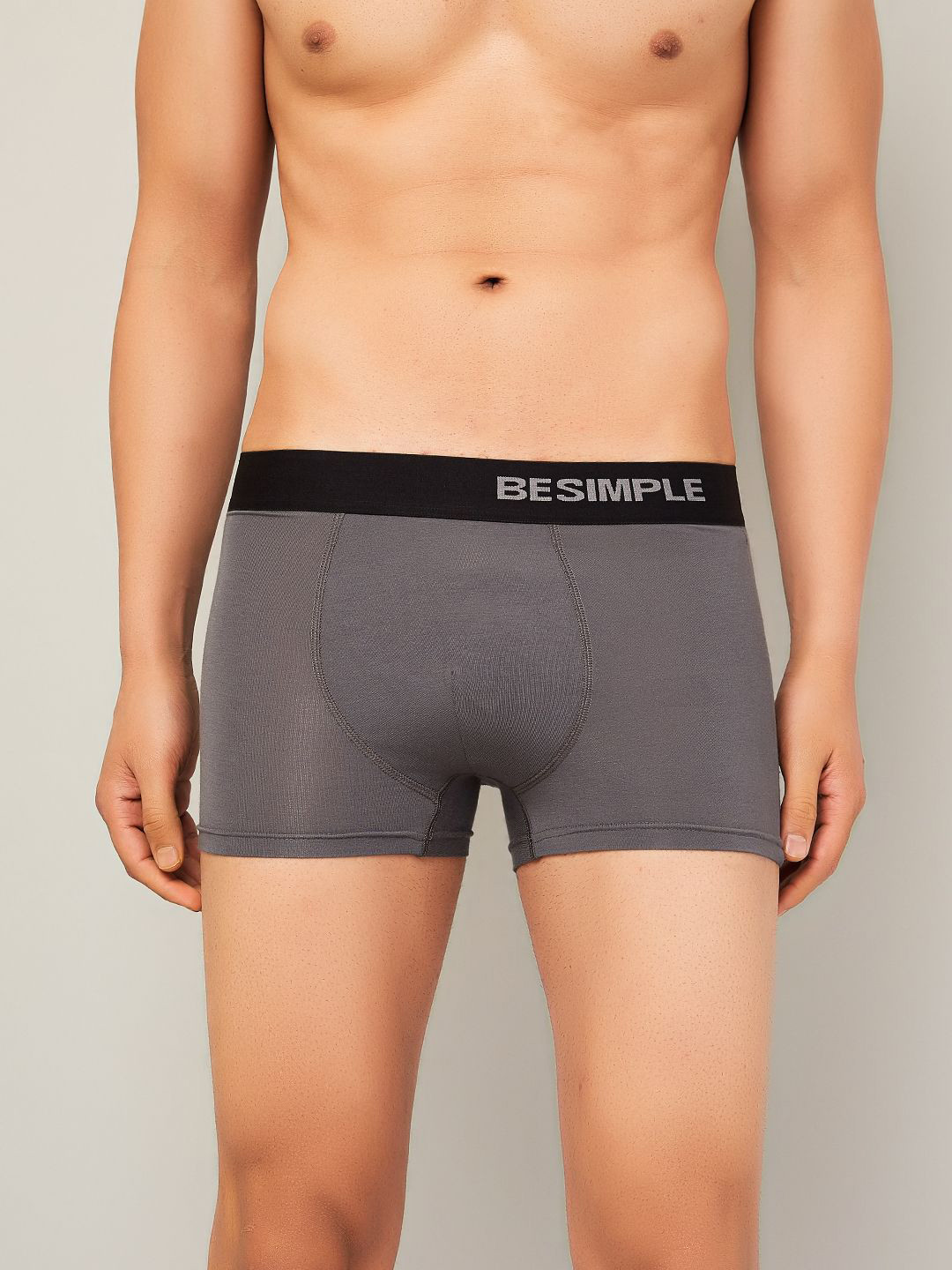 BESIMPLE Men Grey Solid Stretch Trunk- BSClubTurbulence-S
