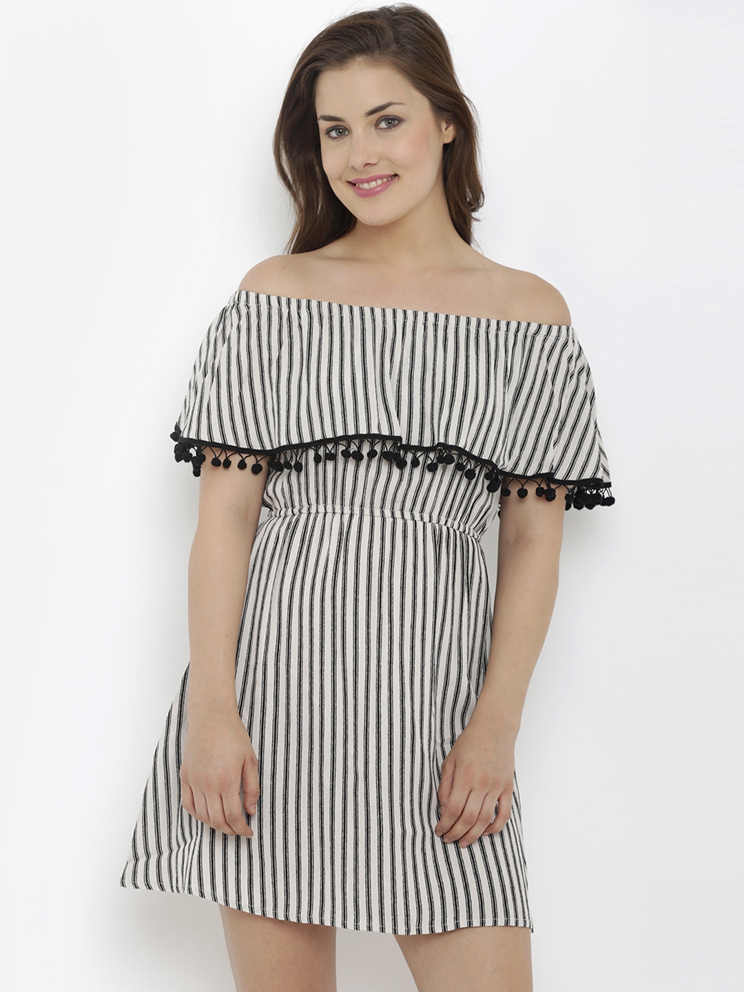 Black and white striped sales dress off the shoulder