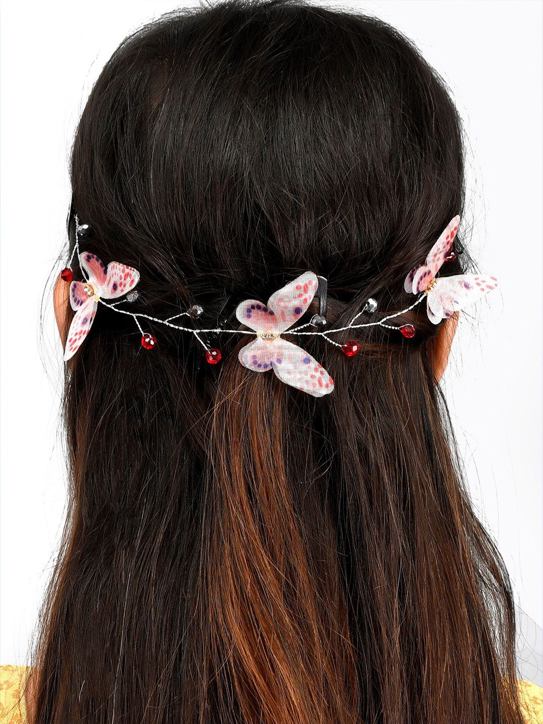 Silvermerc Designs Women Pink & Red Embellished Butterfly Hair Tiara