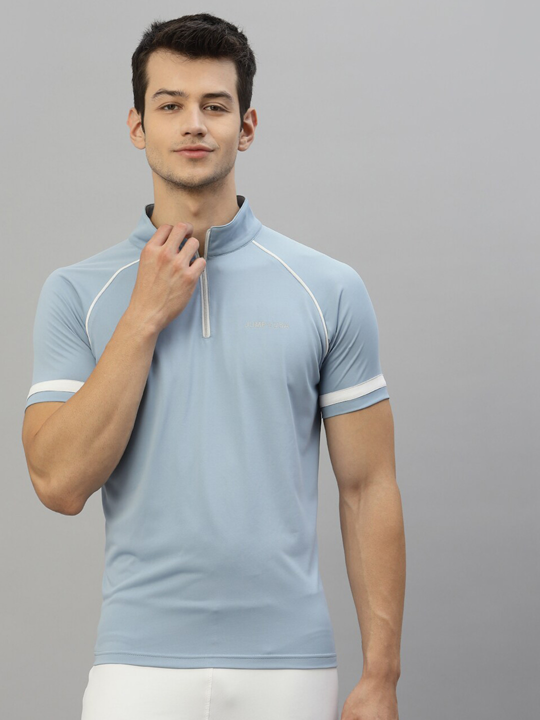 JUMP USA Men Blue High Neck Rapid Dry T-shirt