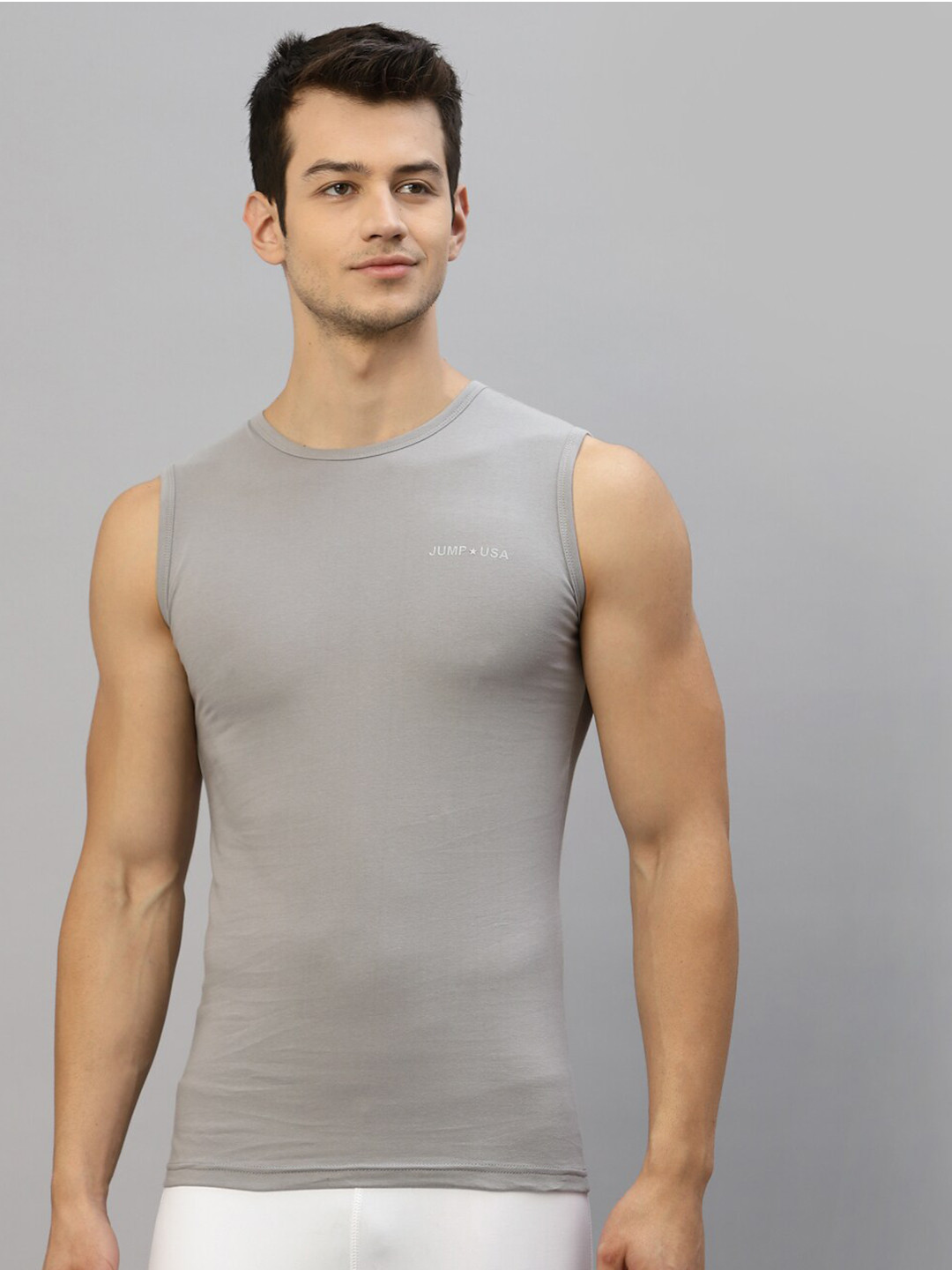 JUMP USA Men Grey Pure Cotton Sports T-shirt