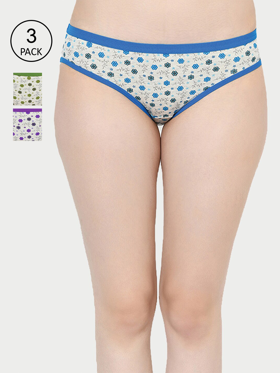 GROVERSONS Paris Beauty Women Pack Of 3 Assorted Printed Cotton Bikini Briefs HO-6210