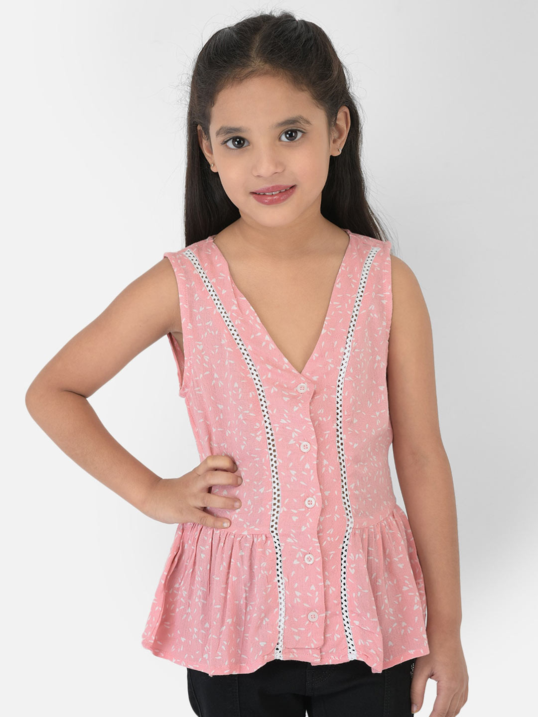 Crimsoune Club Girls Pink Printed Peplum Top
