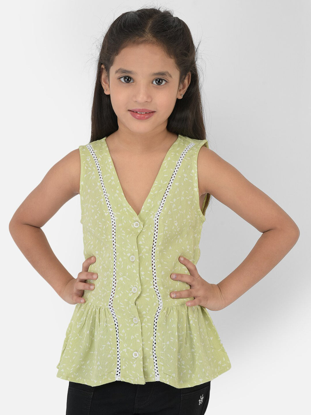Crimsoune Club Girls Olive Green Printed Peplum Top