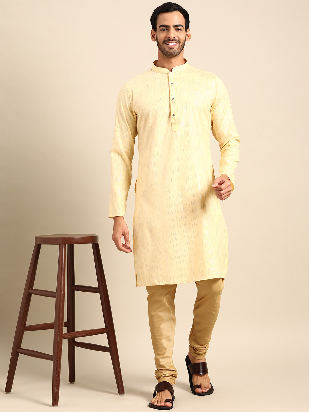 Amodh by Kisah Men Beige Solid Churidar