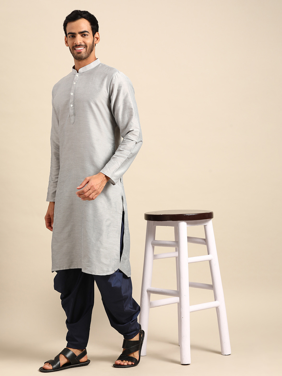 Amodh by Kisah Men Navy Blue Solid Cotton Dhoti Pants