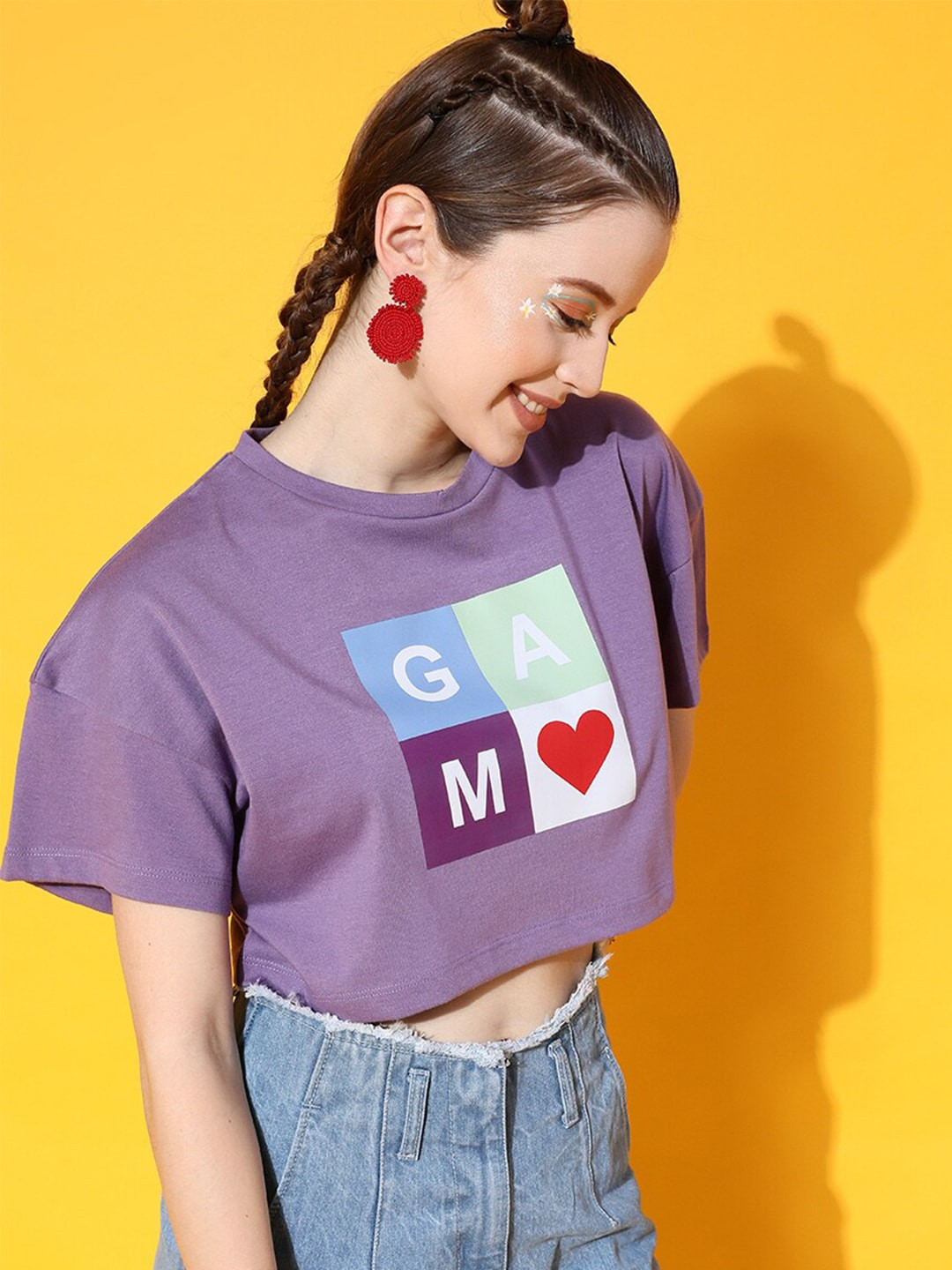 STREET 9 Women Lavender Printed Crop Tshirt