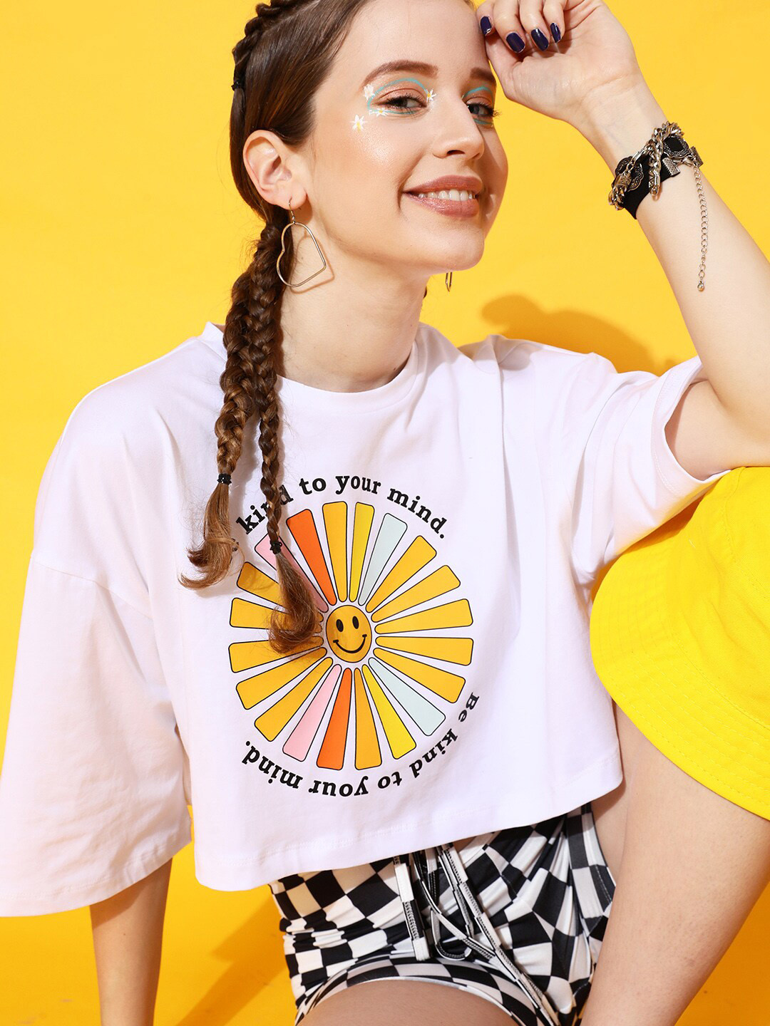 STREET 9 Women Classic White Printed Boxy Fit Tshirt