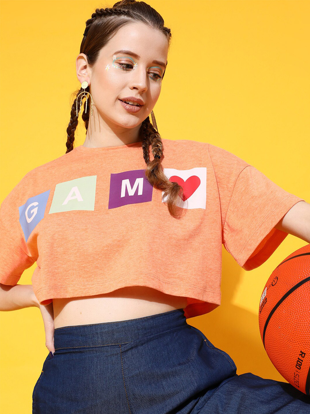 STREET 9 Women Charming Peach Typography Overisized Tshirt