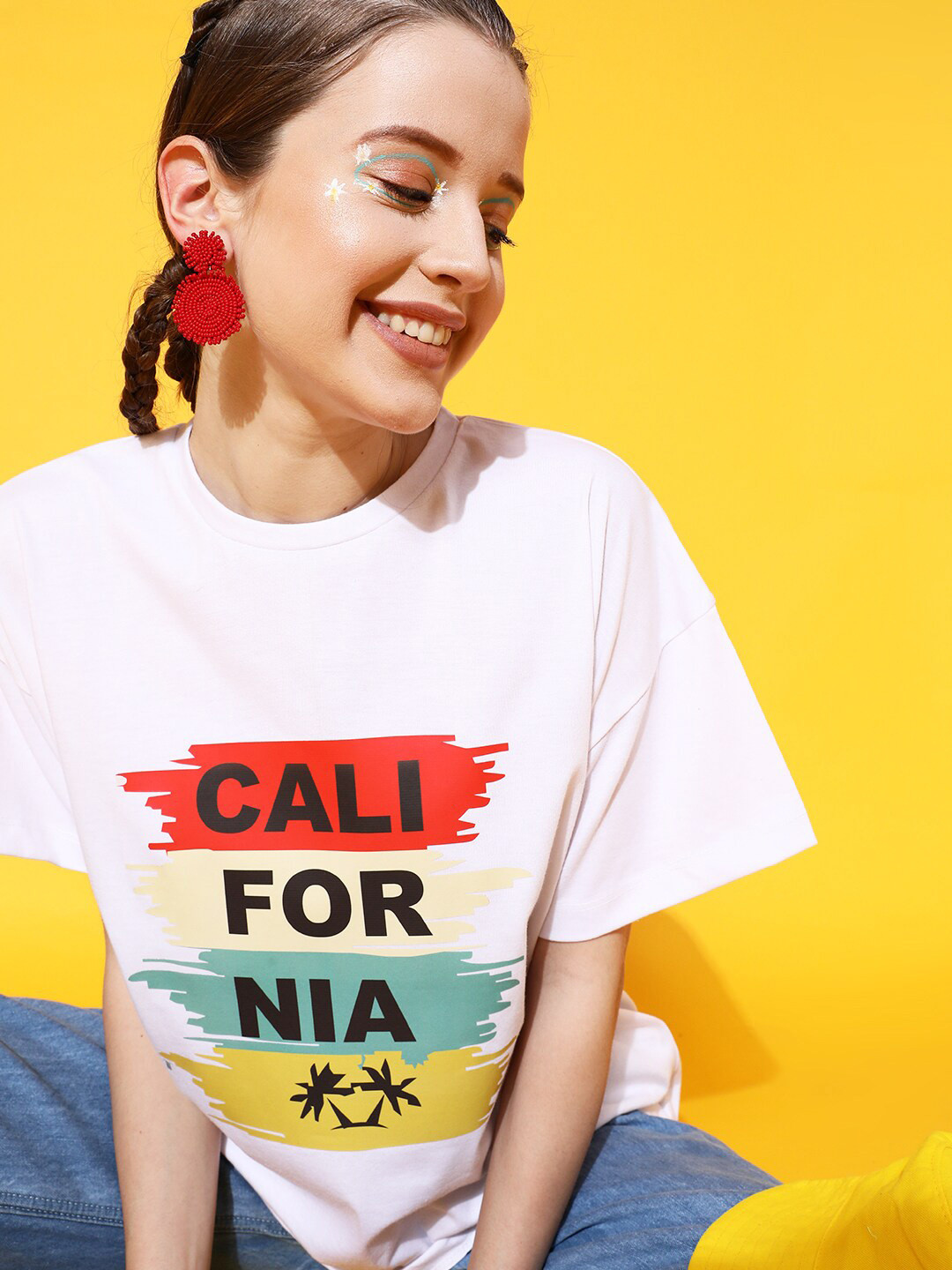 STREET 9 Women Classic White Typography Overisized Tshirt