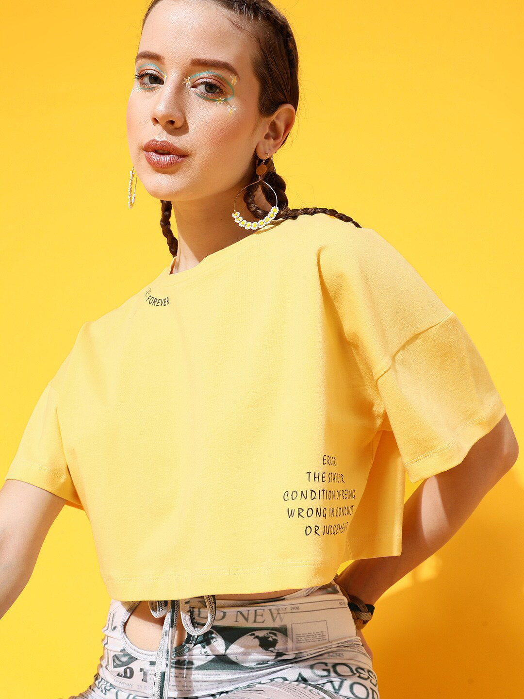 STREET 9 Women Yellow Printed Relaxed Fit Tshirt