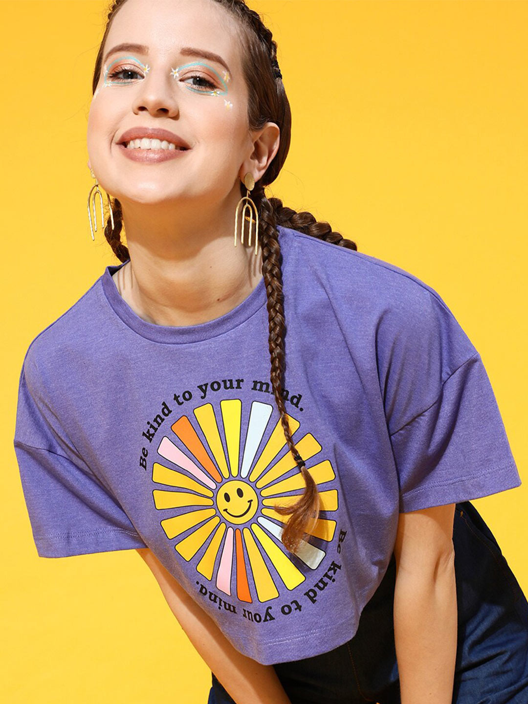 STREET 9 Women Purple Printed Oversized  Fit Bio-Finish T-shirt