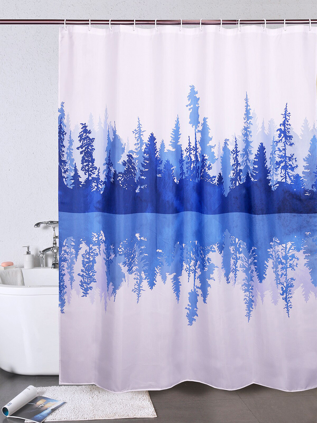 OBSESSIONS Blue & White Printed Shower Curtains