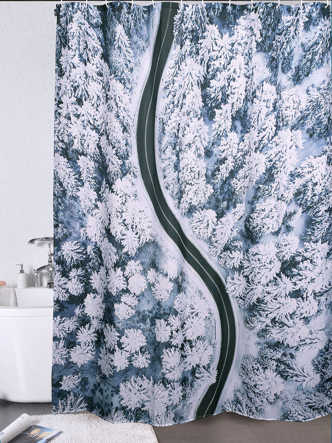 OBSESSIONS Blue & White Printed Shower Curtain