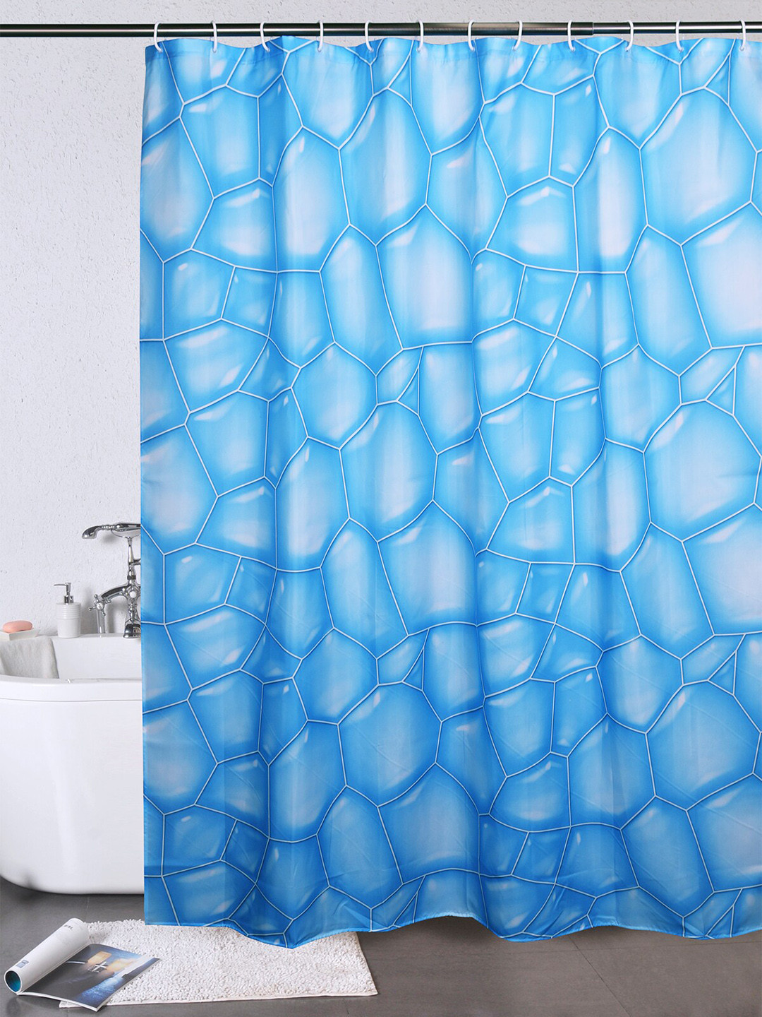 OBSESSIONS  Blue & White Water Repellent Shower Curtain With 12 Hooks