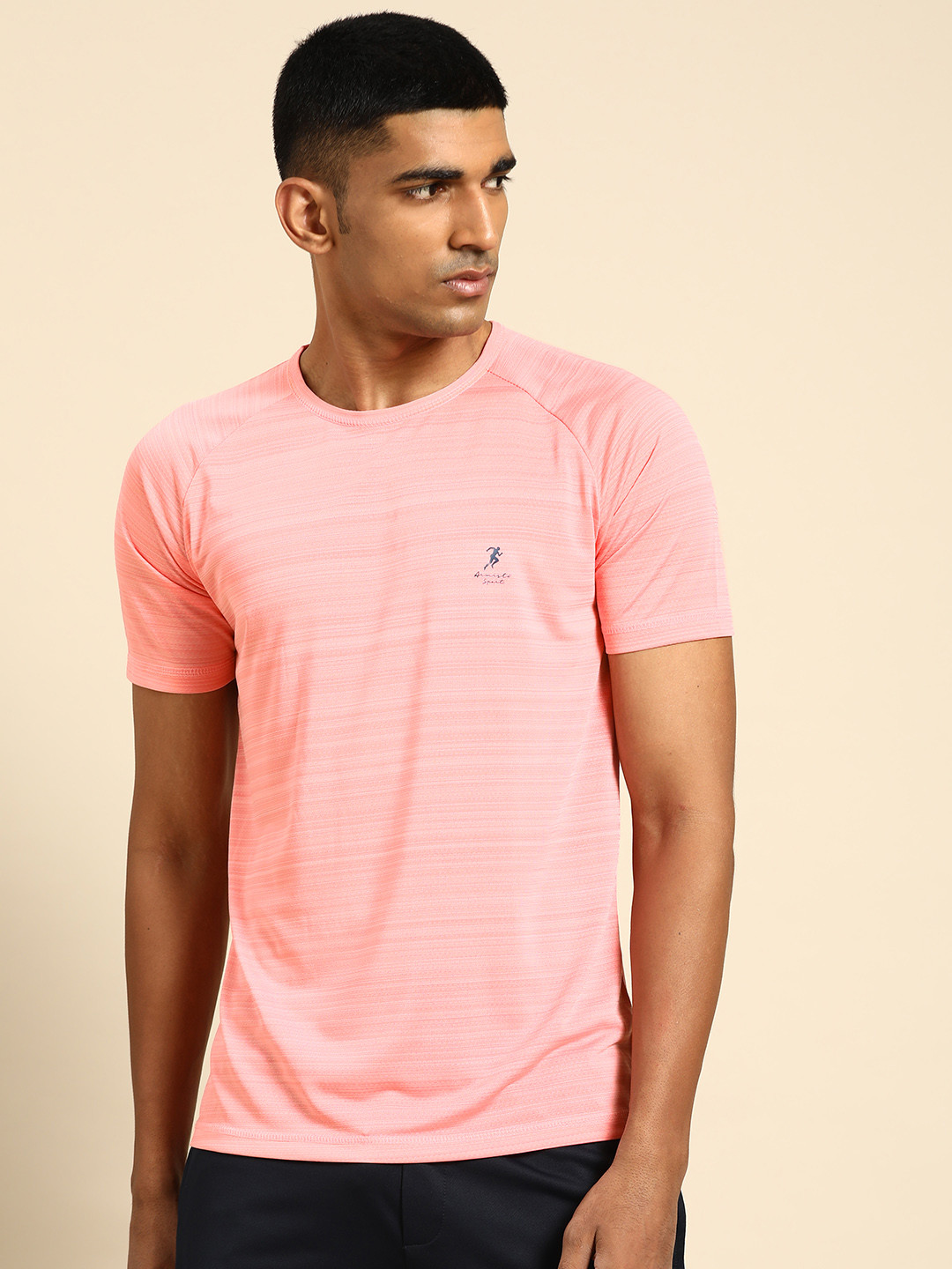 ARMISTO Men Pink Textured Dri-FIT Training or Gym T-shirt