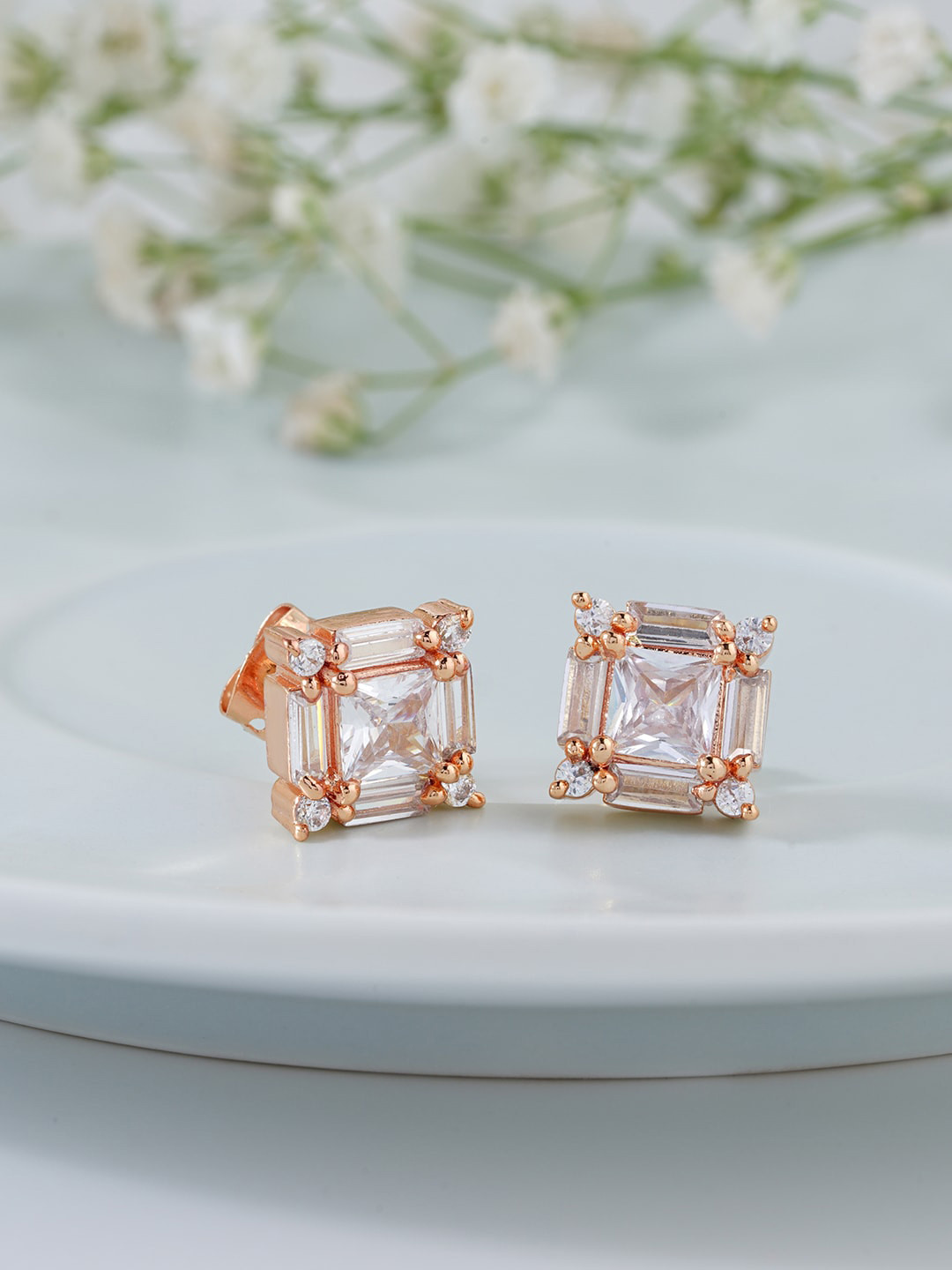 MINUTIAE Rose Gold Square Studs Earrings