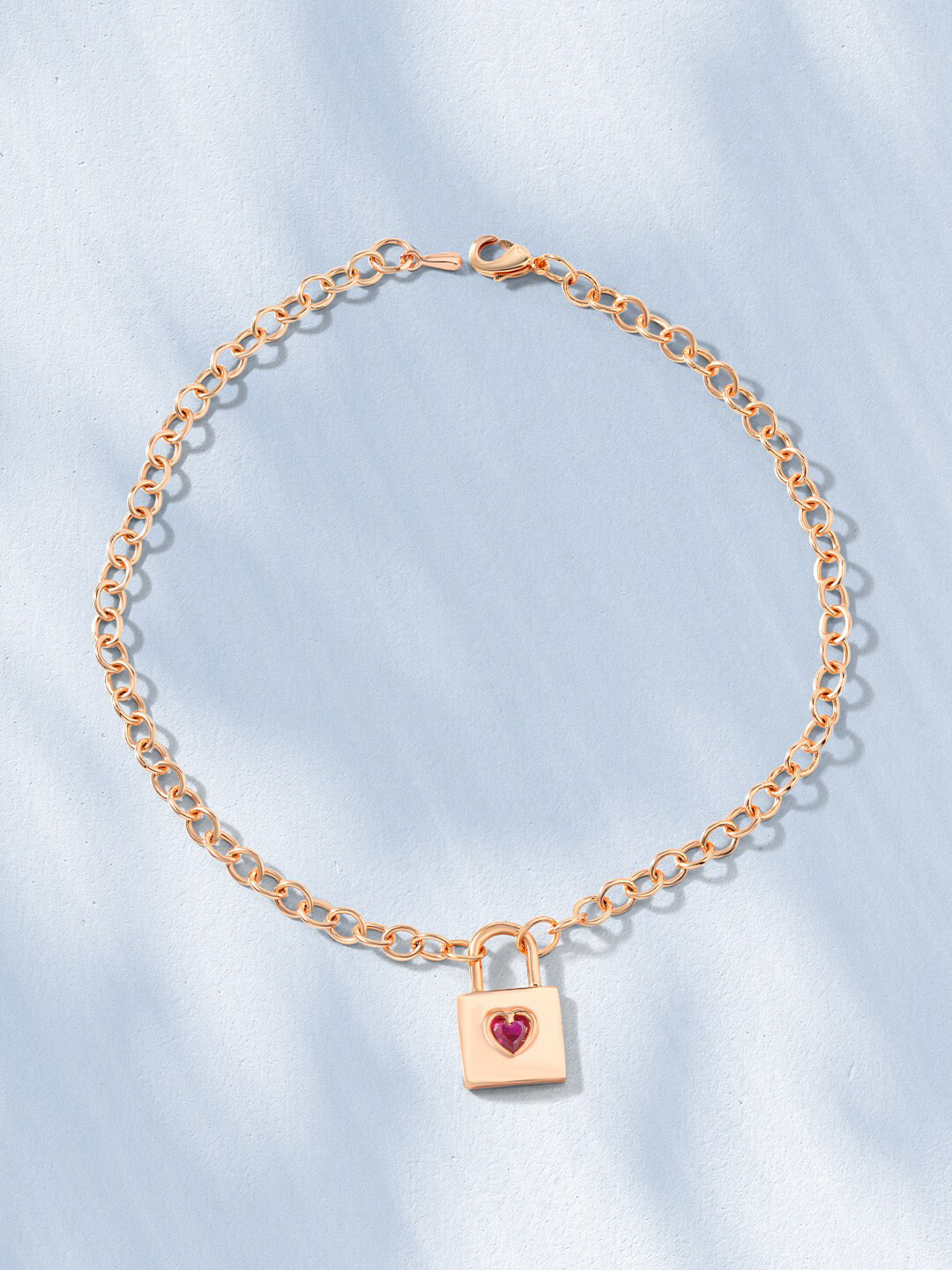 MINUTIAE 18K Rose Gold-Plated & Red Crystal-Studded Heart Lock Anklet