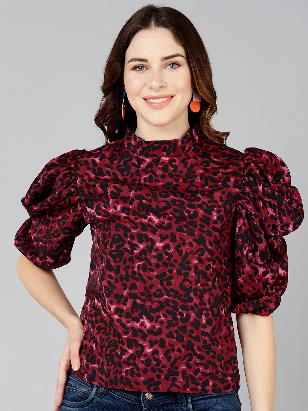 ZNX Clothing Burgundy Floral Print Crepe Top