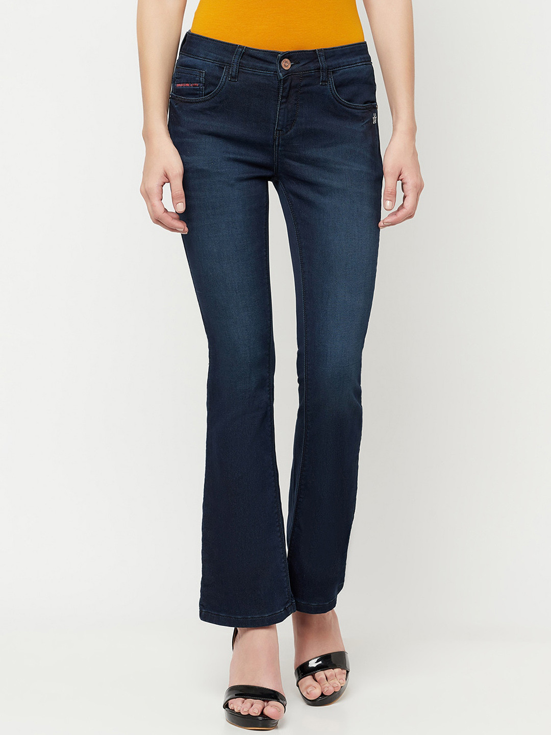 Crimsoune Club Women Blue Bootcut Light Fade Stretchable Jeans