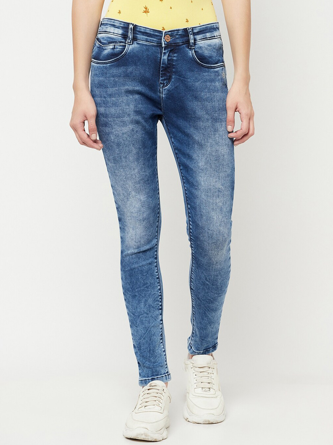 Crimsoune Club Women Blue Super Skinny Fit Heavy Fade Acid Wash Stretchable Jeans