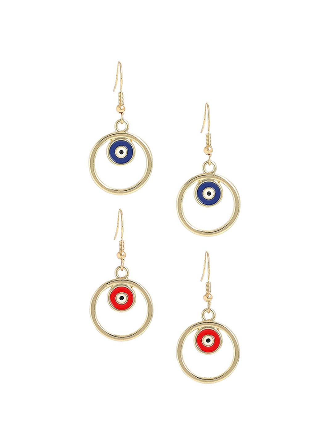 EL REGALO Pack of 2 Gold-Plated Evil Eye Drop Circular Drop Earrings