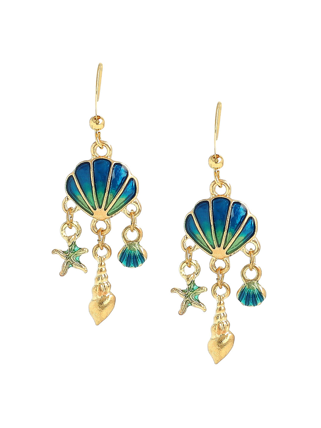 EL REGALO Blue & Gold-Plated Star Shaped Drop Earrings