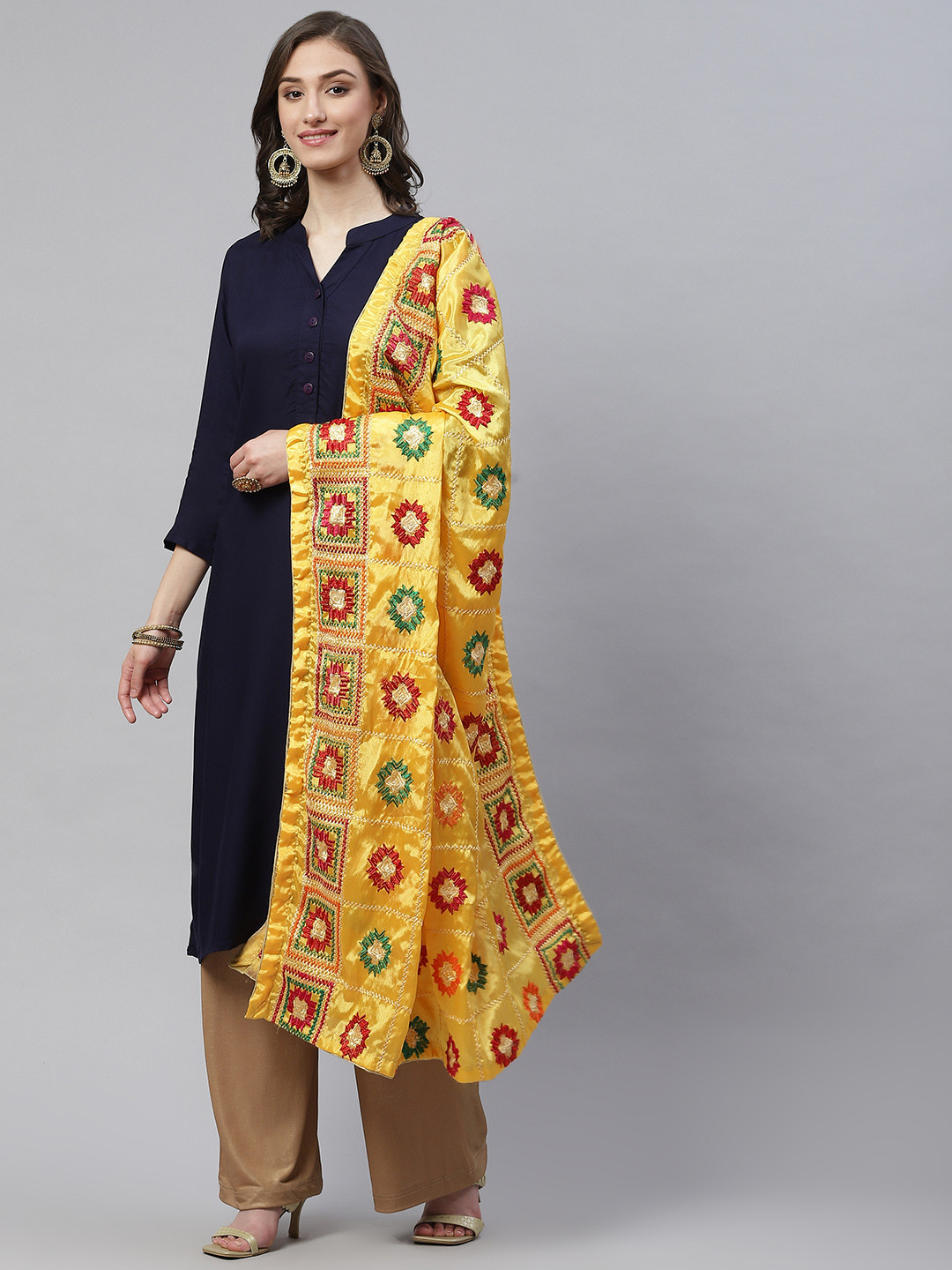 WEAVERS VILLA Yellow Ethnic Motifs Embroidered Dupatta