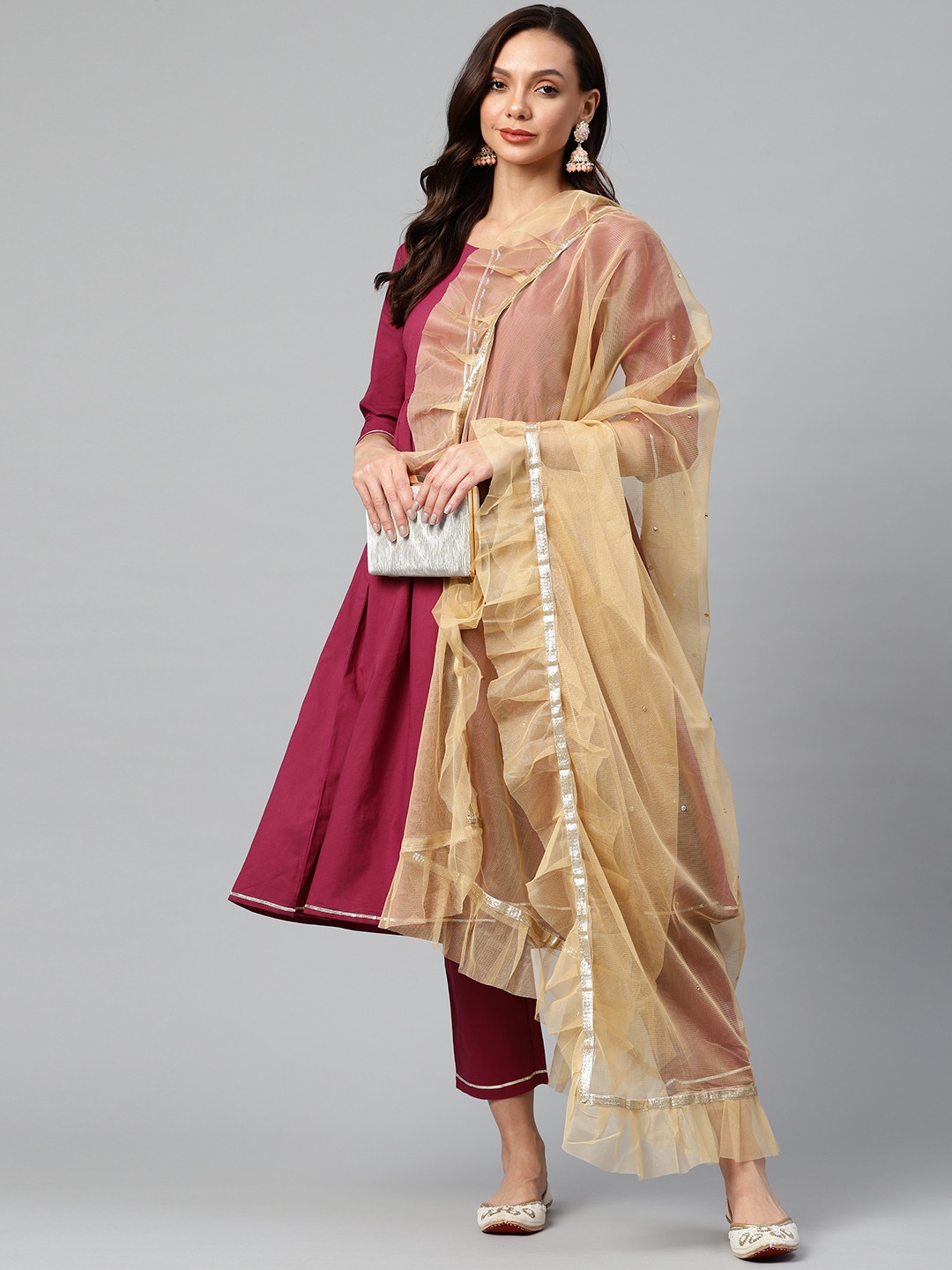 WEAVERS VILLA Beige Dupatta with Mukaish