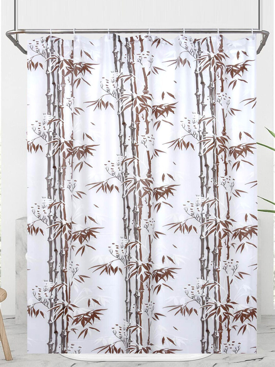 Kuber Industries Transparent & Brown Printed Waterproof Shower Curtain