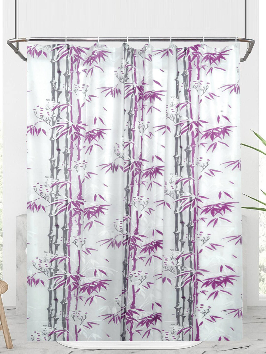 Kuber Industries Grey & Purple Printed Stain Resistant Shower Curtain