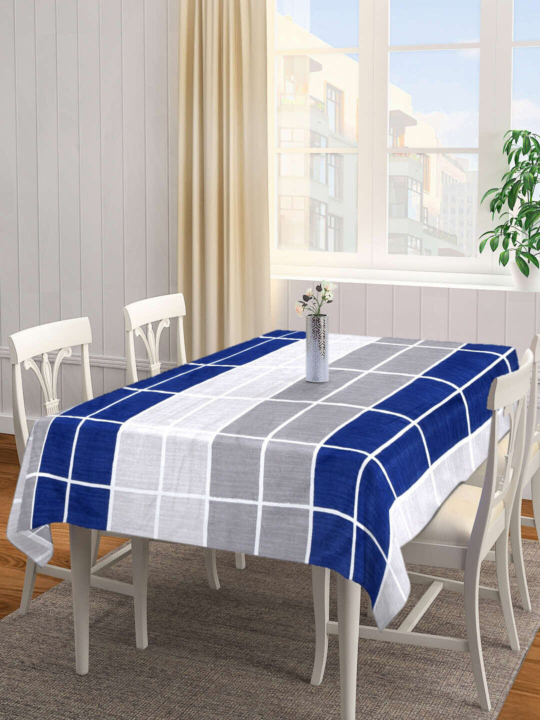 Arrabi Blue Checked 8 Seater Table Cover
