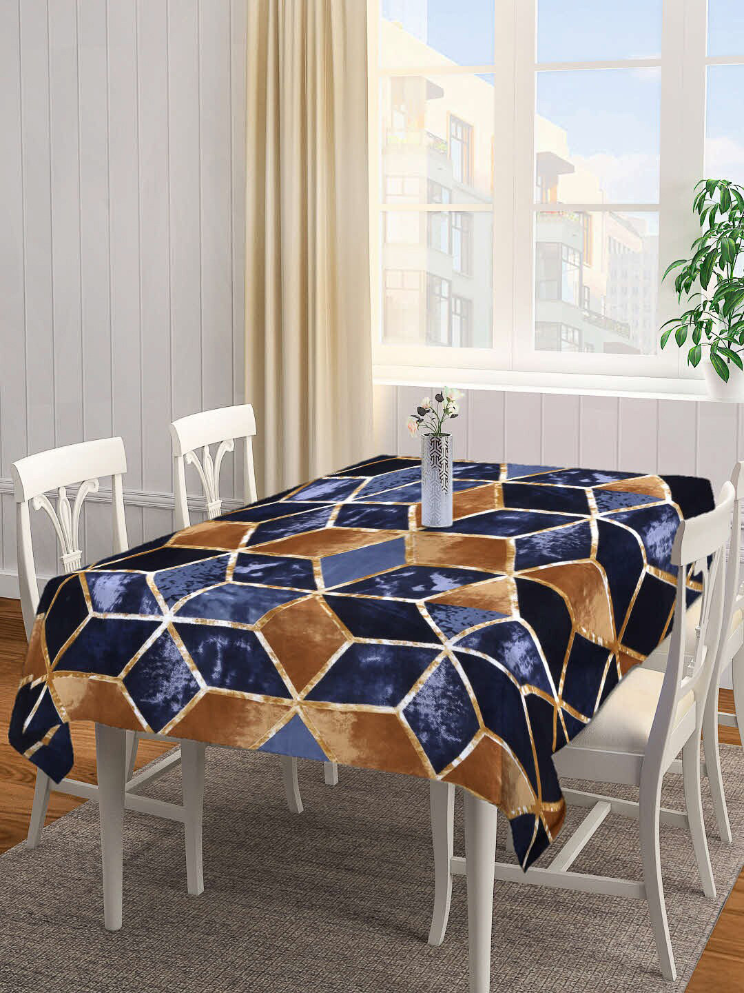 Arrabi Brown 8 Seater Geometric Print Table Cover