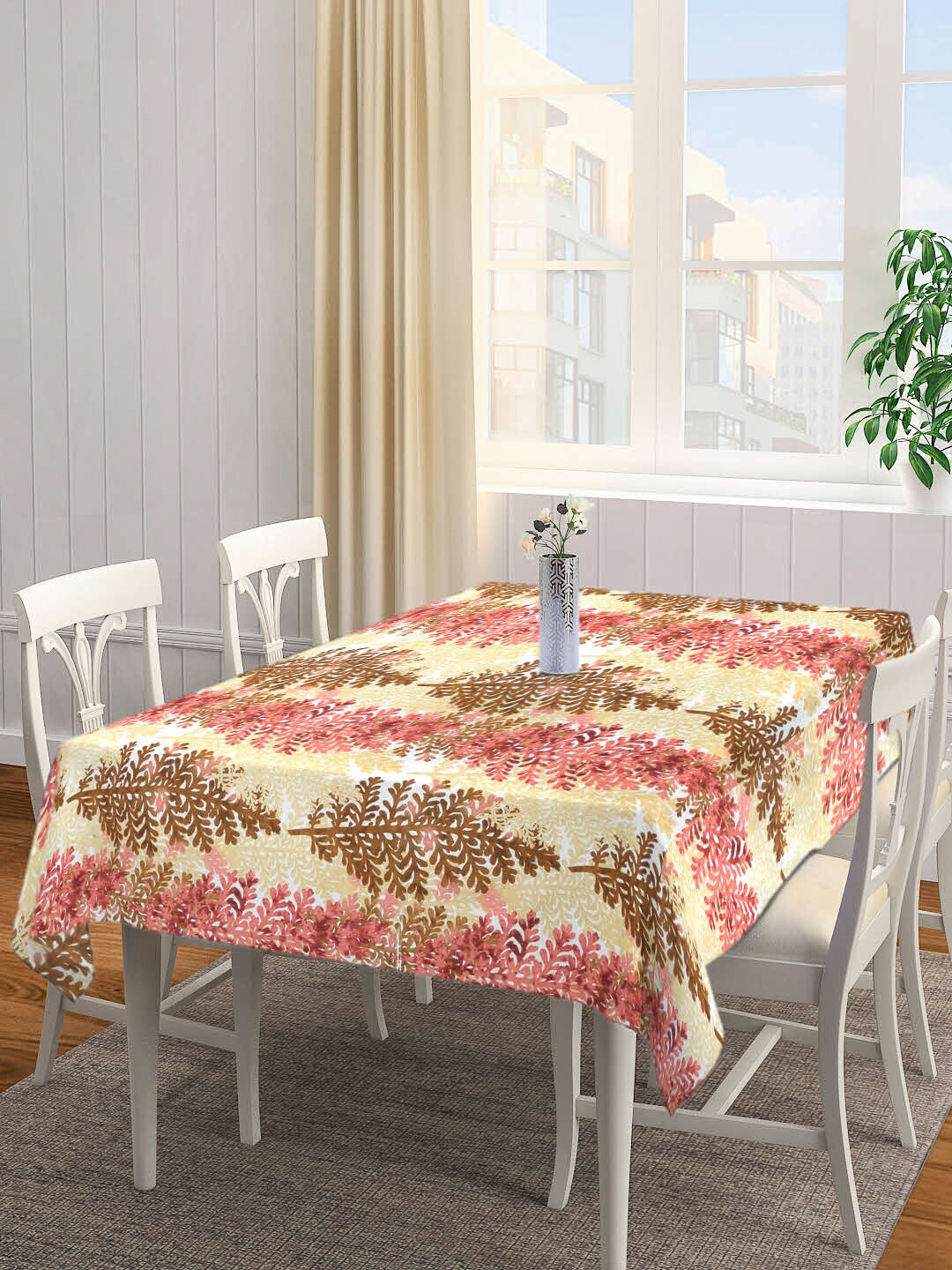Arrabi 8 Seater Brown Floral Print Table Cover